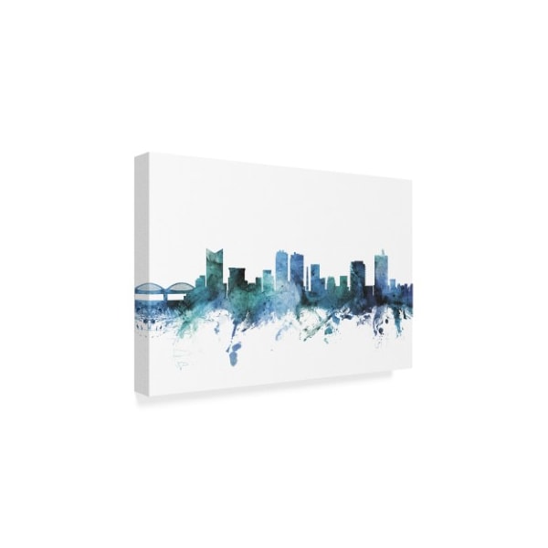 Michael Tompsett 'Fort Worth Texas Blue Teal Skyline' Canvas Art,16x24